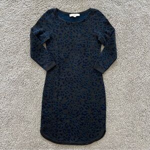 LOFT Teal Blue Gray Leopard Sweater Dress